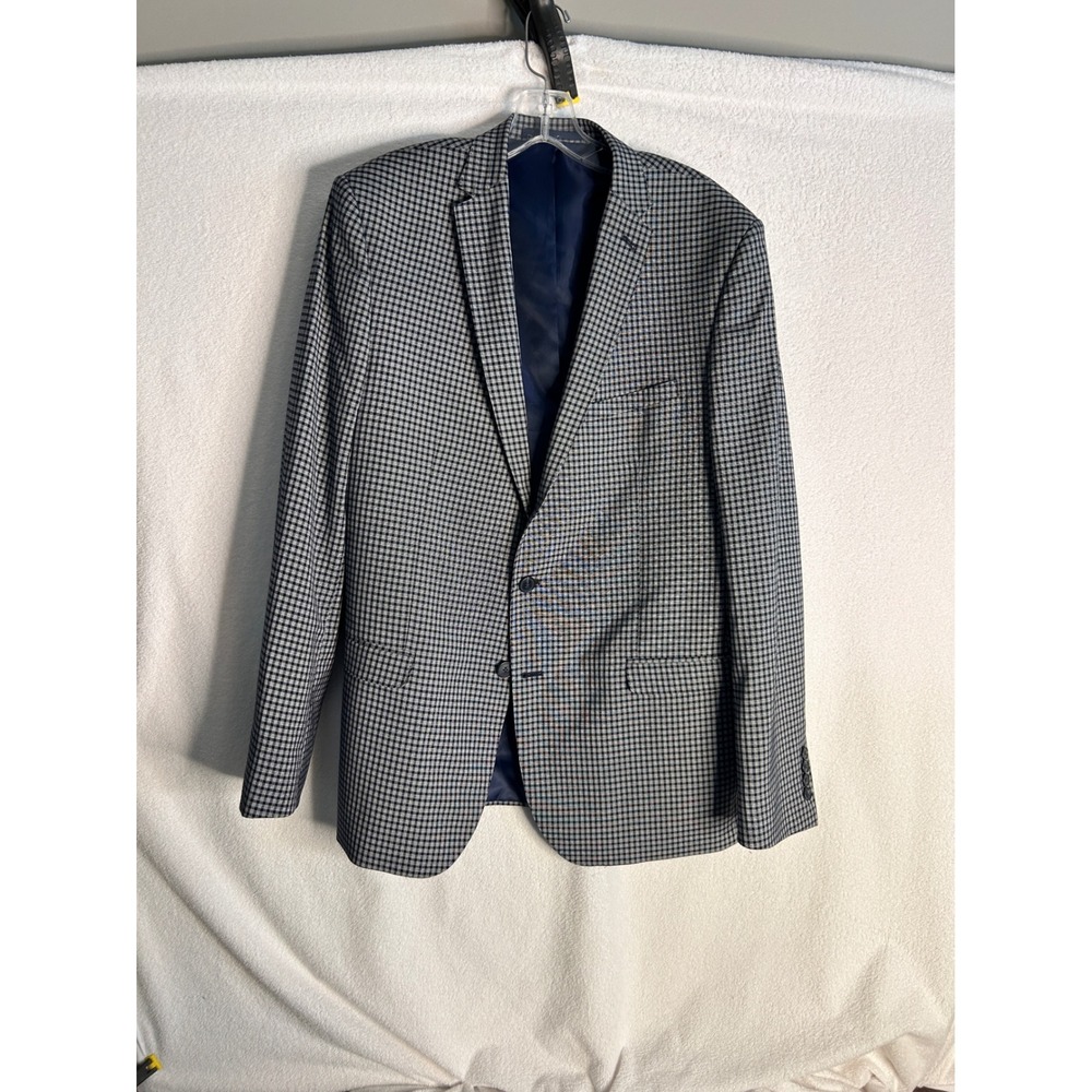 Nick Graham Mens 42L Blazer Gingham Blue White Everywhere Modern Fit Sport Coat